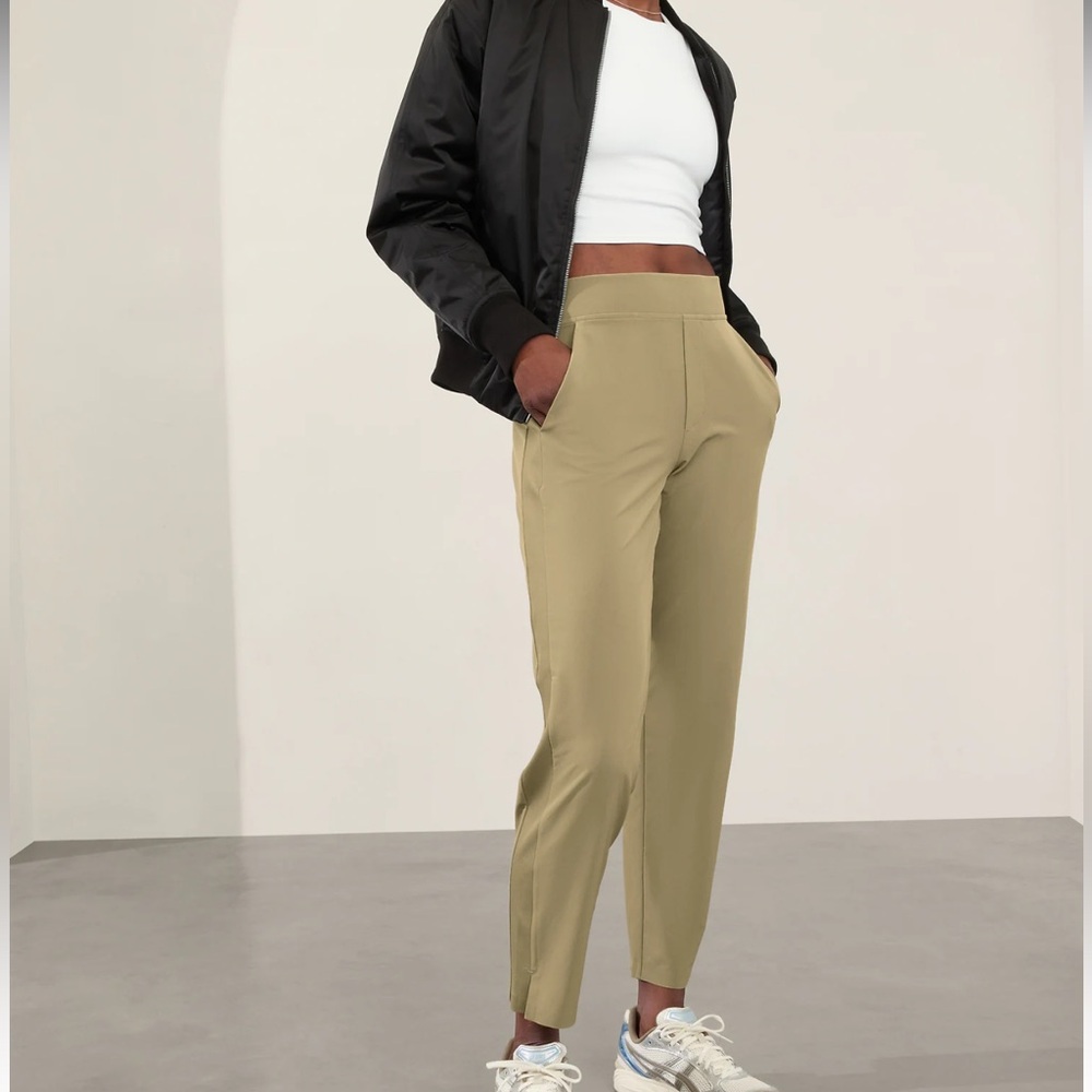 Athleta Brooklyn stretch pants sz 4 olive branch comfy elastic waist pockets